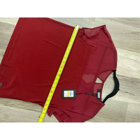 DKNY NWT Mesh Short Sleeve Red Shirt Blouse, Size Medium, MSRP $69 - Picture 12 of 12